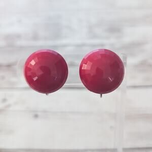 Vintage Dalshem Clip On Earrings Red Faceted Circle 7/8"